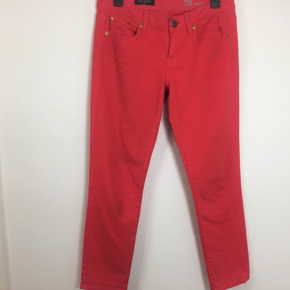 J. Crew Toothpick 28 skinny red ankle jeans